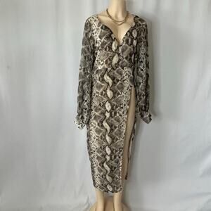 Jluxlabel Snake Print Maxi Dress Slit Long Sleeve Bodycon S Boho Resort